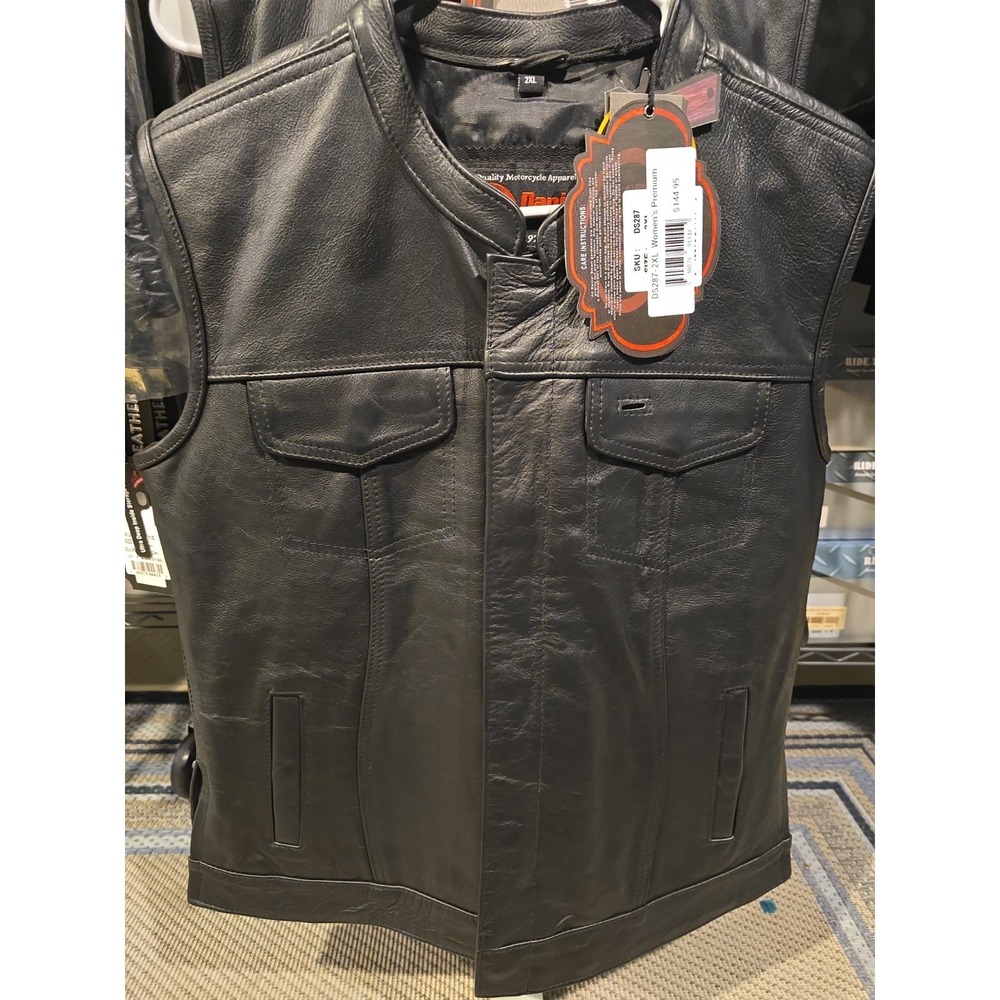 Daniel Smart DS287 Womens Myst Black Leather Motorcycle Vest 2XL